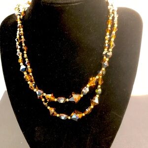 Necklace Crystal Rondelle Beads Mink Root Beer Aurora Borealis Art Deco